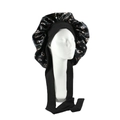 Leopard print satin hair bonnet with wide black elastic headband for hair protection - Black Leopard