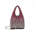Pink and silver gradient rhinestone bucket bag with chain strap for evening wear - Mixed Rhinestone Gradient Red