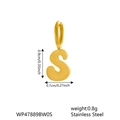 Golden stainless steel letter S pendant charm with detailed size measurements - Letter S
