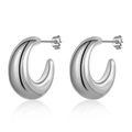 Polished silver moon shaped chunky hoop earrings in stainless steel for women - Full Teardrop Arc / Silver