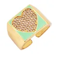 Adjustable gold plated copper ring with mint green enamel and micro-pave zircon heart - Mint Green - Heart