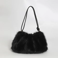 Chic black faux mink fur underarm bag with stylish knotted shoulder straps for women - Black