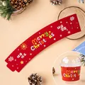 Red Merry Christmas paper cup sleeve with festive greetings for coffee and bobo cups - 10 Pieces / Cup Sleeve English Merry Christmas Red