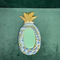 Pink pineapple jewelry organizer with golden leaves and blue geometric diamond pattern - Blue Gold Geometric Pineapple Decor
