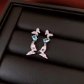 Silver butterfly earrings with light blue oval gemstones in a black jewelry box - 42# Silver Blue Butterfly Stud Earrings