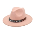Détail du chapeau fedora en laine rose avec bande en cuir et motif perlé ethnique - M (56-58cm) / Rose Poudré