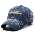 Vintage washed navy blue baseball cap with 3D embroidery and retro distressed denim texture - Adjustable / Navy Blue