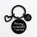 Black stainless steel keychain with I Love You To The Moon And Back round pendant - TO THE MOON and back (XYY030) Black