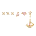 6-piece gold-plated star and moon earring set with pink and white zircon stones - TZ00074 Gold - Butterfly Flower Moon 6-Piece Set