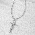 Silver multi-layer faith cross pendant necklace with pearl detailing on stone background - HS1459-16 Silver Faith Handwritten Cross Necklace