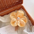 Elegant apricot champagne satin flower hair claw with a central pearl decoration - Honey Yellow [Midsummer Flower]