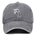 Front view of dark grey washed cotton baseball cap with white horse head embroidery - Adjustable / Gray