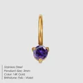 Elegant 14K gold plated stainless steel round pendant with February violet birthstone - February Dark Purple - Gold