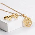 Golden titanium steel jewelry set featuring hollow spiral flower necklace and earrings - Round Sun