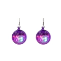 Luminous purple disco ball earrings with glowing internal lights and metal hooks - Purple Disco Ball Earrings