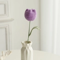 Handcrafted purple crochet tulip yarn flower in white ceramic vase for home decoration - Plump Tulip (Single) / Purple