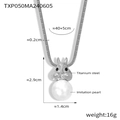 Squirrel pendant necklace with white faux pearl and snake chain in silver steel finish - Silver Necklace