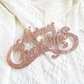 Sparkly rose gold Merry Christmas lettering wooden tag with white ribbon hanger - Rose Gold Glitter - Calligraphy Style