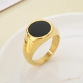 Bague chevalière plaquée or 18 carats avec insert en résine noire sur anneau lisse - 13mm Or