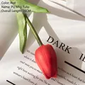 Realistic red PU tulip flower 35cm single stem on a minimalist white book display - Mini Tulip-Red