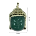 Detailed view of green crystal Buddha pendant with gold trim, size 35mm by 25mm - Gold Edge Jade Green