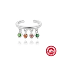 Manchette d'oreille en argent S925 avec quatre pierres précieuses rondes colorées - Style #6 Argent Platine - Unité
