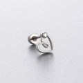Silver bow heart zircon stud earrings in titanium steel with screw back closure - Double Heart Style (A80-1#)