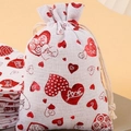 White linen drawstring gift bag featuring red heart print and Love typography design - LOVE Heart