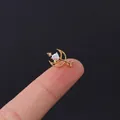 Gold stainless steel arrow moon stud earring with iridescent heart opal stone - Moon Arrow Aurora Gemstone Style (HSPJ308-12#G)