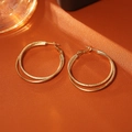 Creative gold double-layer hoop earrings with polished and textured finish on leather - Gold