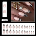 Uñas postizas de almendra con estampado de leopardo, puntas French de purpurina - W750 Leopardo Francés [Estilo Pegamento]