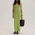 Elegant bright green V-neck sleeveless rib-knit maxi dress with button-down front detailing - S / Green