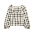 Top vintage da donna a quadri con scollo quadrato e maniche a sbuffo beige e nero - XS / Tops