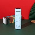 Smart LED temperature display flask in light blue with floral art and gift box - 16oz / Matte National Style Sky Blue / Flower & Bird Illustration