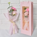 Pink artificial flower gift box with rose, carnation and eucalyptus for Valentines Day - Pink Carnation Rose Bouquet