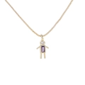 Gold-plated boy charm pendant with round clear zircon and rectangular purple stone inlay - Boy-June
