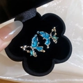 Orecchini a perno a farfalla blu con cristallo e ago d'argento in scatola regalo - 17# Perno in argento - Argento - Blu