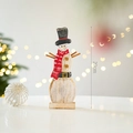 20cm wooden snowman decor with black hat and red striped scarf for Christmas table - Christmas Snowman Ornament (20cm)