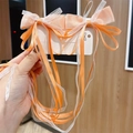 Cute orange and white ribbon bow hair clip with long synthetic wig braid for girls - Orange Large Style (Hair Clip 024-Braid)