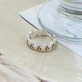 Silver adjustable open ring featuring small red cherry motifs in a minimalist design - Red Cherry Pattern Open Ring (J4294)