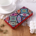 Ethnic style long wallet featuring colorful mandala geometric patterns and red zipper - Red