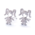 Silver girl-shaped stud earrings featuring cubic zirconia insets on a white background - Girl - Silver (White Zirconia)