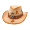 Beige felt western cowboy hat with brown stars, woven leather band, and silver bull skull - One Size / Beige (Bull Skull Star Decor)