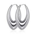 Polished silver-tone stainless steel U-shaped hoop earrings with mirror finish - Pointed Oval Hollow (MS-007) / Steel