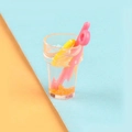 Miniature lemon drink model with transparent cup, yellow slice and pink straw decoration - Orange
