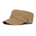 Cappello militare in cotone lavato kaki con fibbie in ottone vintage e trama saia - Cachi