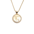 Macro shot of gold MOM pendant with crystals and mother-child engraving for gift - Mama Round Plate with Zircon (CN001167)