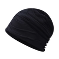 Versatile black pleated cotton beanie hat for men and women with textured knit design - Navy Blue