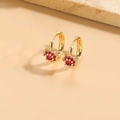 Evil eye geometric hoop earrings in gold with red zircon stones for a luxury aesthetic - Rose Red Flower Style (ES2314-5)