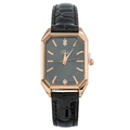 Elegant rose gold square quartz watch for women with black leather strap and diamond dial - Black